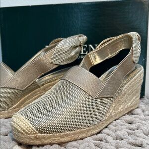 NWOT Lauren Ralph Lauren Metallic Gold/Silver Helma Espadrille Wedges